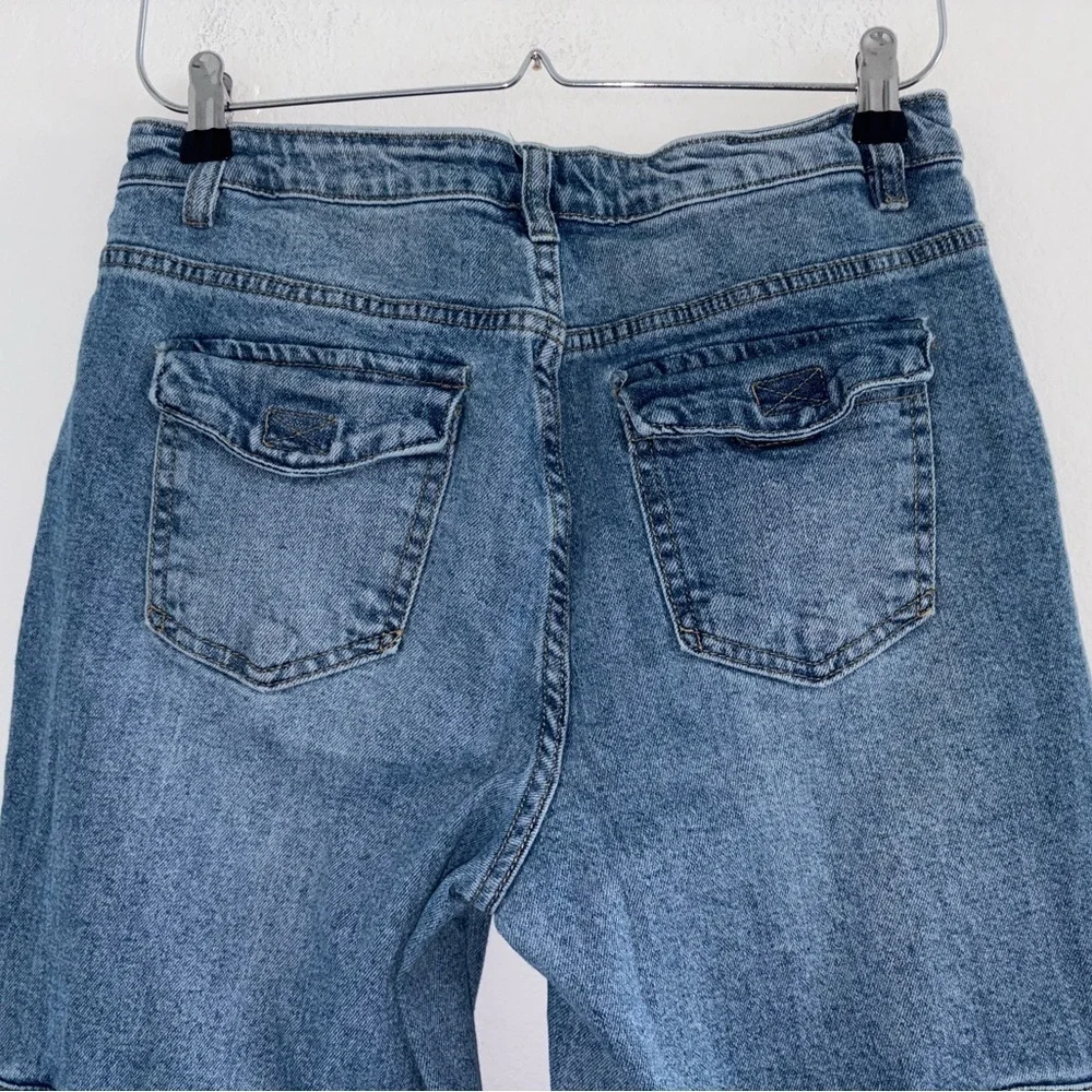 BBJ Women’s Wide Leg Cargo Denim Pocket Jeans